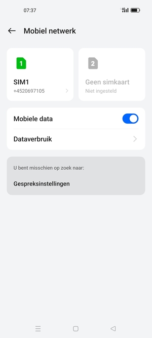 Selecteer SIM1 of SIM2
