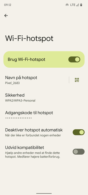 Din telefon er nu sat op til brug som modem