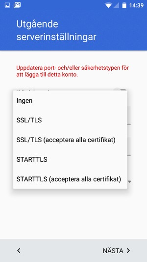 Välj Ingen och NÄSTA
