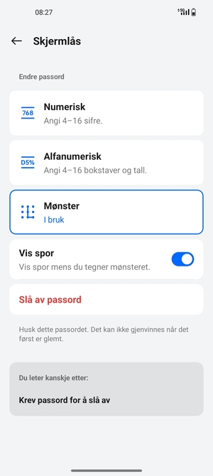 Telefonen din er nå sikret med en skjermlås