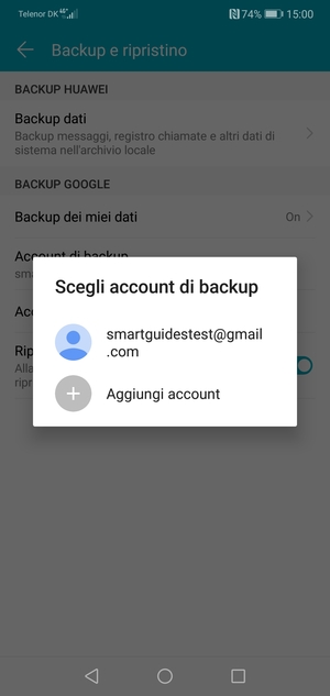 Seleziona il tuo account di backup