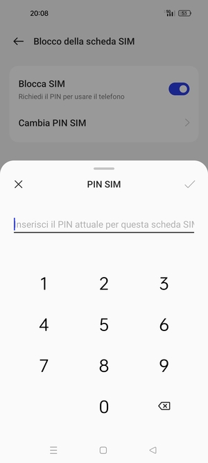 Inserisci PIN attuale per questa scheda SIM e seleziona OK