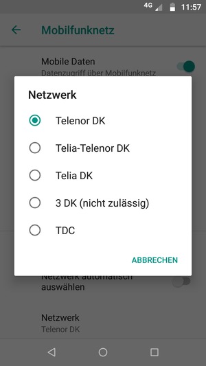 Wählen Sie einen Netzbetreiber von der Liste