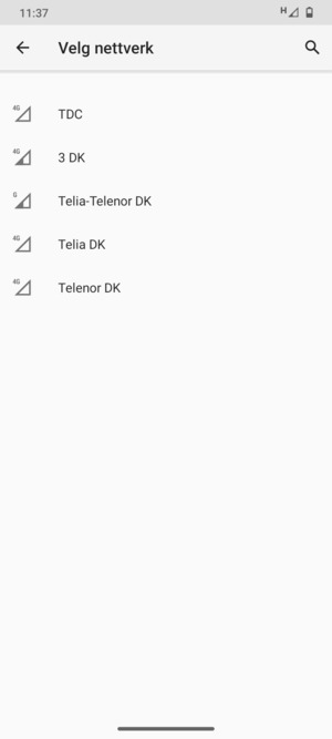 Velg en nettverksoperatør fra listen