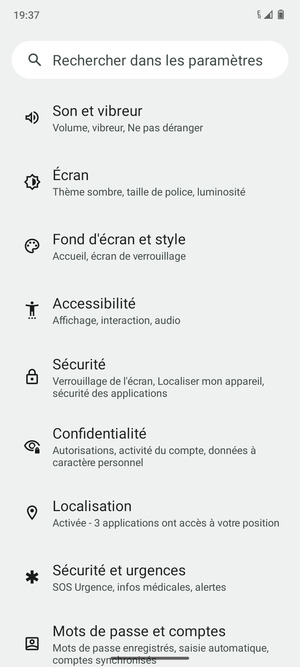 Faites défiler et sélectionnez Sécurité