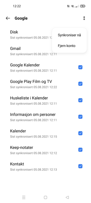 Velg Synkroniser nå