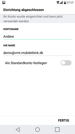 Geben Sie Ihrem Konto einen Namen und geben Sie Ihren Namen ein. Wählen Sie FERTIG