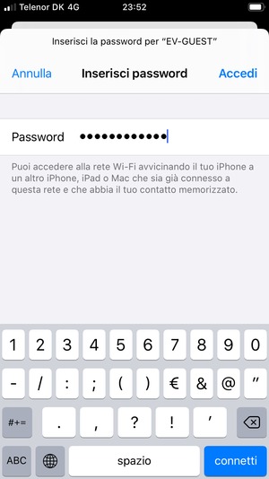 Inserisci la password del Wi-Fi e seleziona Accedi
