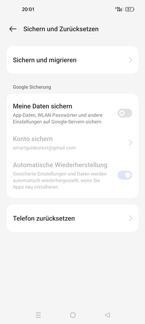 Schalten Sie Meine Daten sichern ein