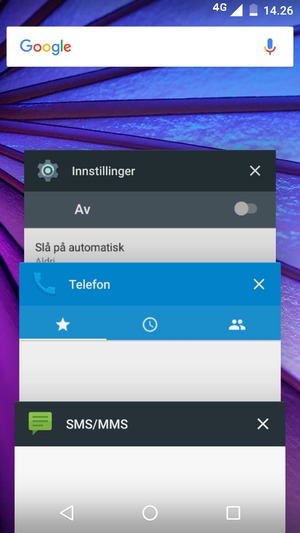 Dra apper til høyre for å lukke dem