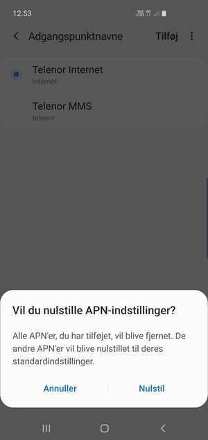 Vælg Nulstil