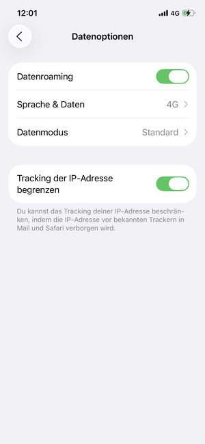 Schalten Sie Datenroaming an order aus
