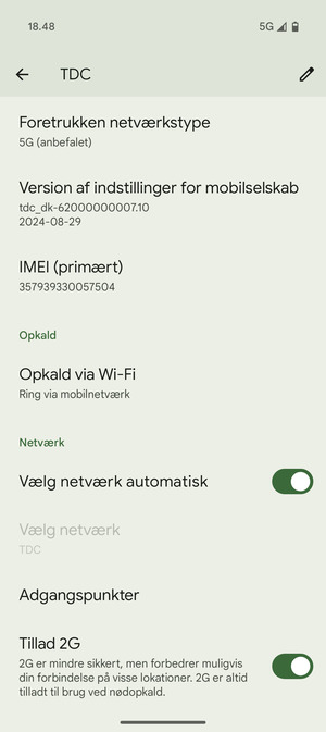 For at skifte netværk, hvis der opstår netværksproblemer, slå Vælg netværk automatisk fra