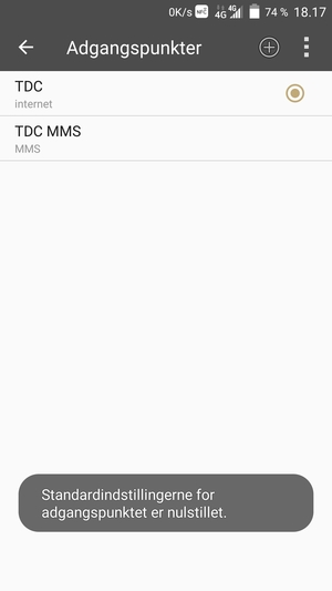 Din telefon vil nulstille til standard internet- og MMS-indstillinger