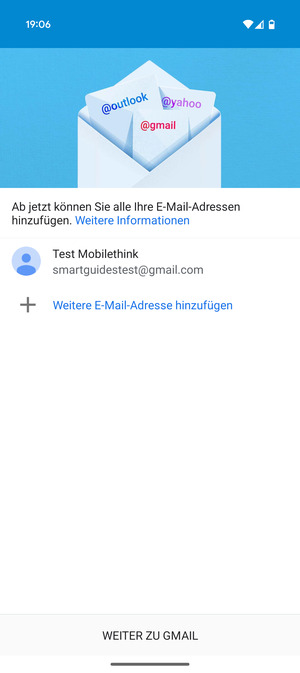 Wählen Sie WEITER ZU GMAIL