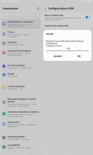 Conferma il nuovo PIN della scheda SIM e seleziona OK
