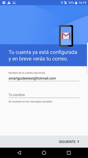 Déle a su cuenta un nombre y escriba su nombre. Seleccione SIGUIENTE