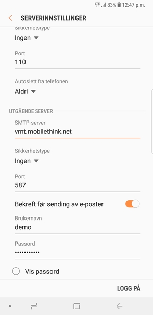 Bla ned og skriv inn utgående serveradresse