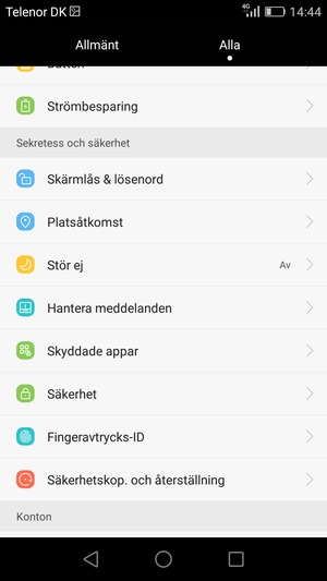 Scrolla till och välj Säkerhet