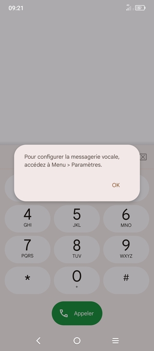 Si votre messagerie vocale n'est pas configurée, sélectionnez OK
