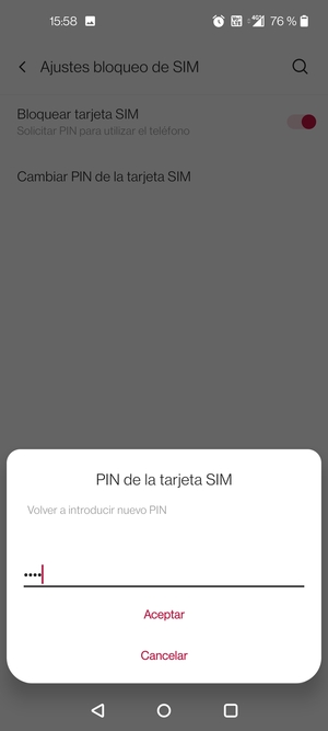 Confirme su nuevo PIN de tarjeta SIM y seleccione Aceptar