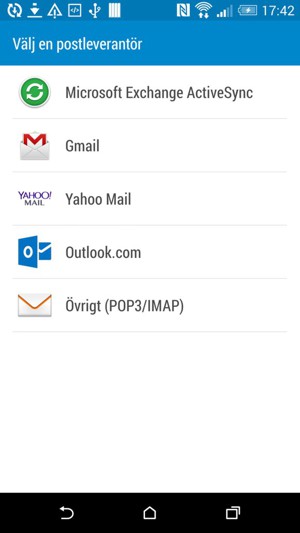 Välj Microsoft Exchange ActiveSync