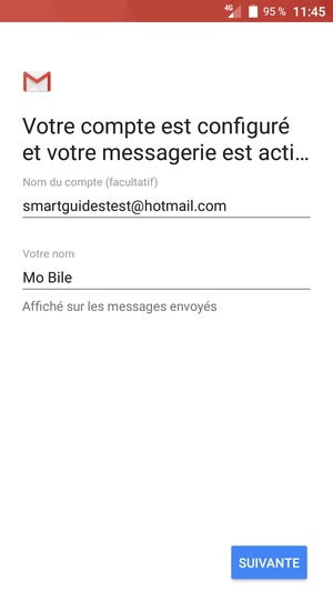Donnez un nom à votre compte et saisissez votre nom. Sélectionnez SUIVANTE
