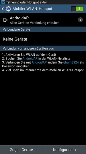 Ihr Handy ist jetzt für die Verwendung als Modem eingerichtet