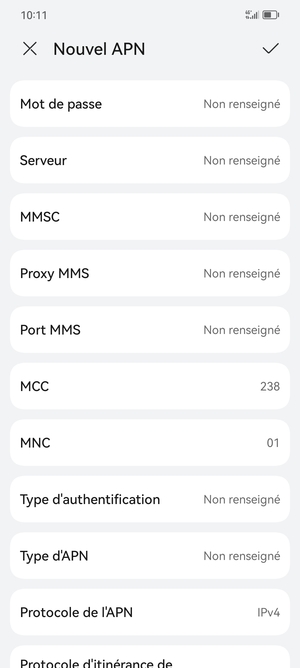 Faites défiler vers le bas et saisissez les informations Internet