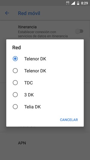 Seleccione un operador de red de la lista