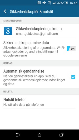 Vend tilbage til menuen Indstillinger 