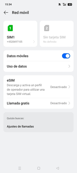 Seleccione SIM1 o SIM2
