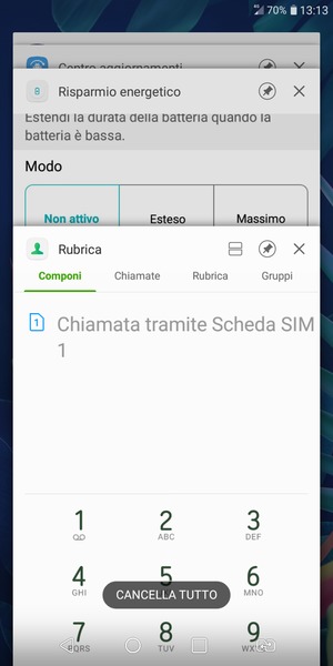 Seleziona CANCELLA TUTTO per chiudere tutte le applicazioni in esecuzione