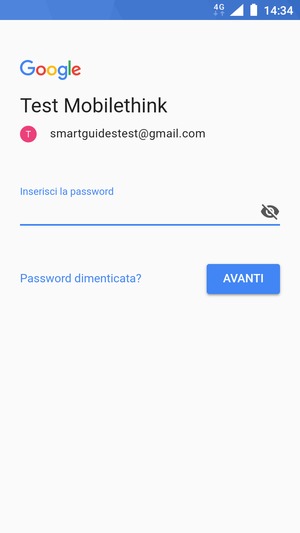 Inserisci la tua password e seleziona AVANTI