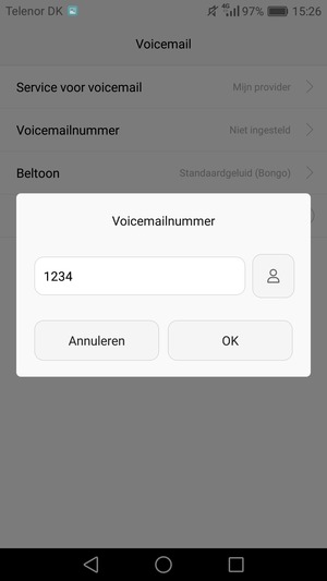 Voer het Voicemailnummer in en selecteer OK