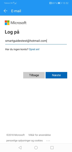 Indtast din Hotmail adresse og vælg Næste