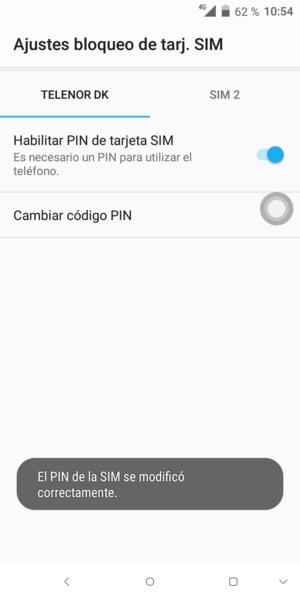 Su PIN de la SIM ha sido cambiado