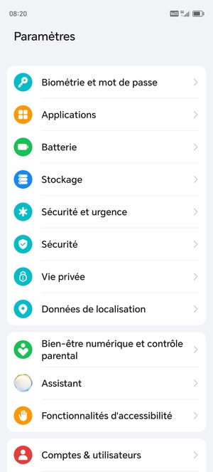 Faites défiler et sélectionnez Sécurité