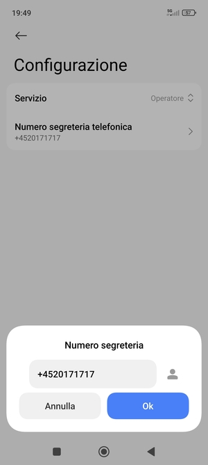 Inserisci Numero segreteria e seleziona Ok
