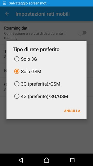 Seleziona Solo GSM per abilitare 2G