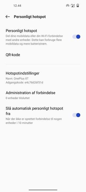 Din telefon er nu sat op til brug som modem