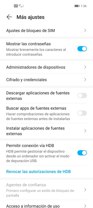 Seleccione Ajustes de  bloqueo de SIM