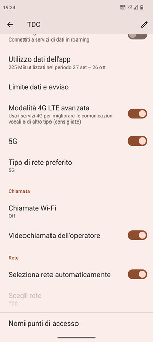 Scorri e seleziona Tipo di rete preferito