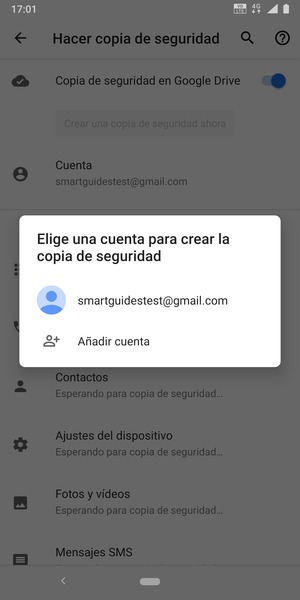 Seleccione su cuenta de copia de seguridad