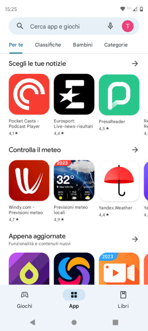 Seleziona la barra di ricerca