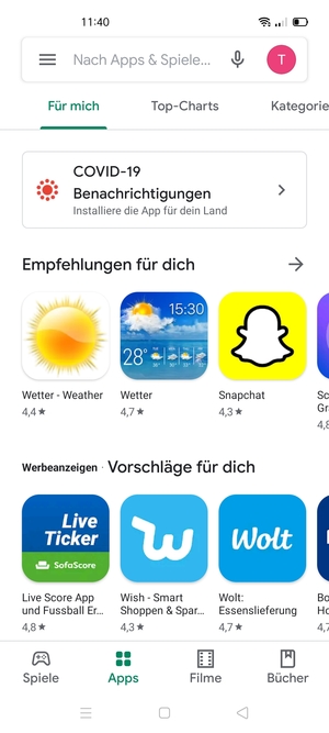 Wählen Sie die Suchleiste