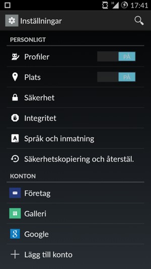 Scrolla till och välj Säkerhetskopiering och återstäl.