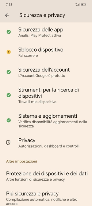 Scorri e seleziona Più sicurezza e privacy