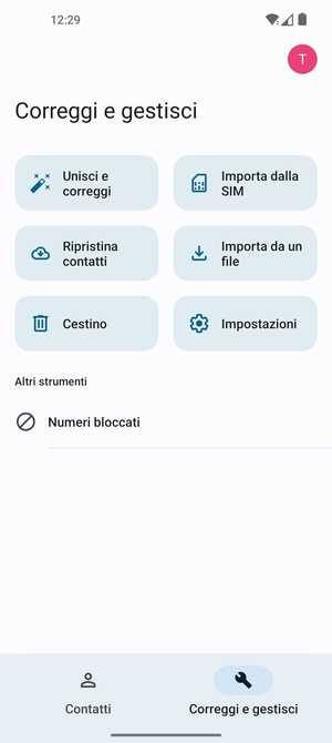 Seleziona Importa dalla SIM