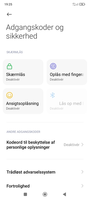 For at aktivere din skærmlås, vend tilbage til menuen Adgangskoder og sikkerhed og vælg Skærmlås